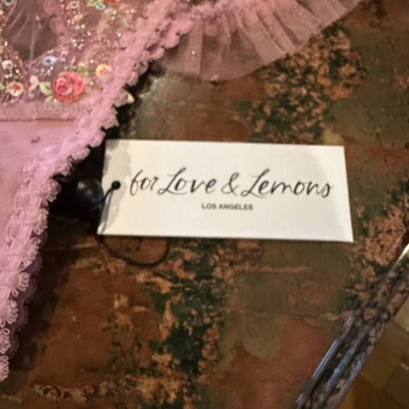 For Love and Lemons Daphne Embroidered Ruffle Thong Panty in Mauve NEW - Picture 9 of 14